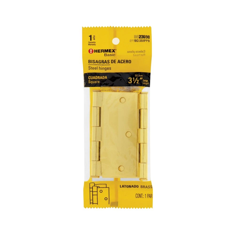23698 BOLSA C/2 BISAGRAS CUADRADAS 3-1/2',LATONADO, HERMEX BASIC