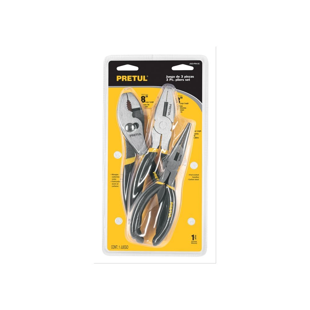 23976 JUEGO DE 3 PINZAS, MANGOS DE PVC, PRETUL
