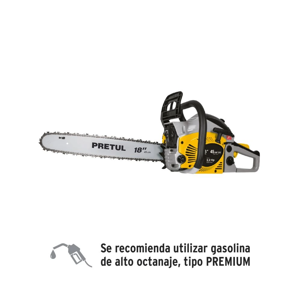 26017 MOTOSIERRA DE 45 CC A GASOLINA CON BARRA DE 18', PRETUL