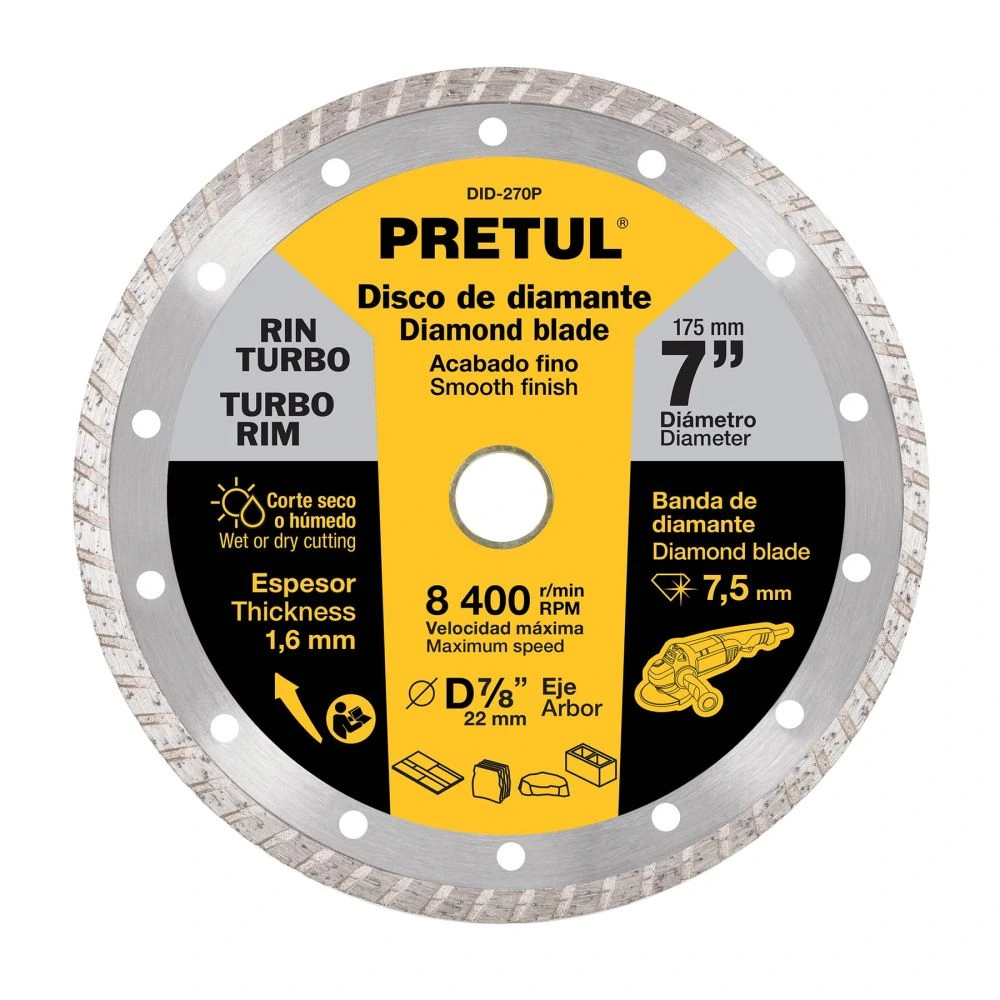 27018 DISCO DE DIAMANTE DE 7' X 1.6 MM, RIN TURBO, PRETUL