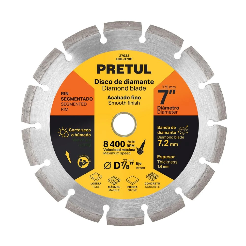 [DID-370P] 27033 DISCO DE DIAMANTE DE 7' X 1.6 MM RIN SEGMENTADO, PRETUL