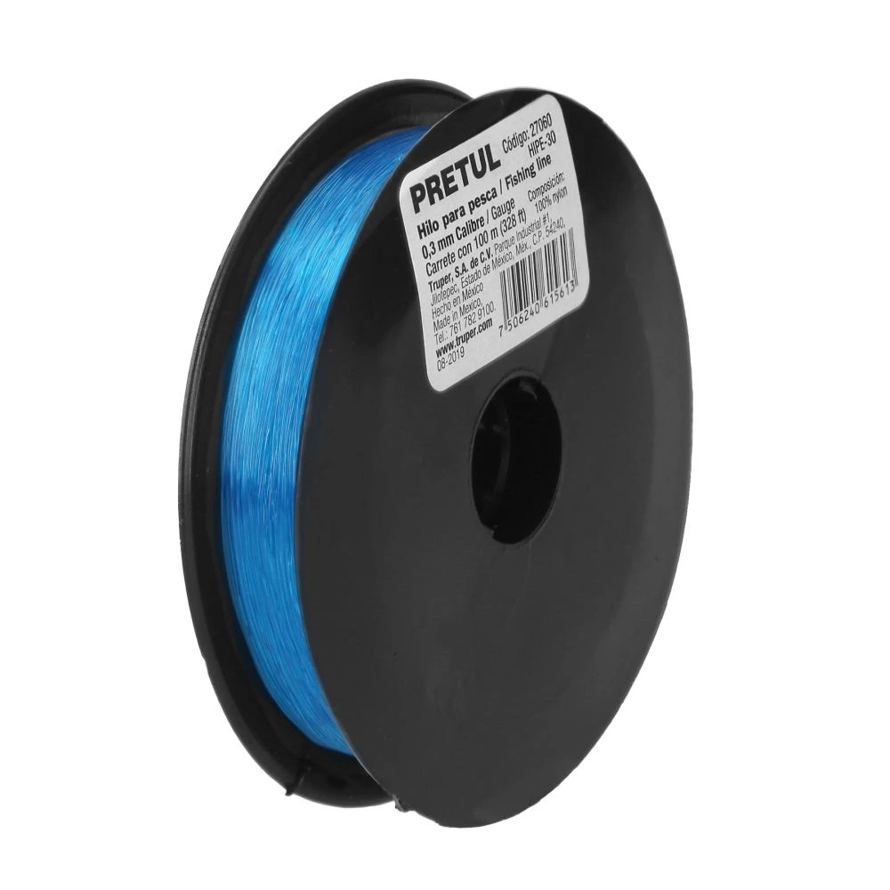 27060 CARRETE CON 100 M DE HILO PARA PESCA AZUL CALIBRE 0.30 MM