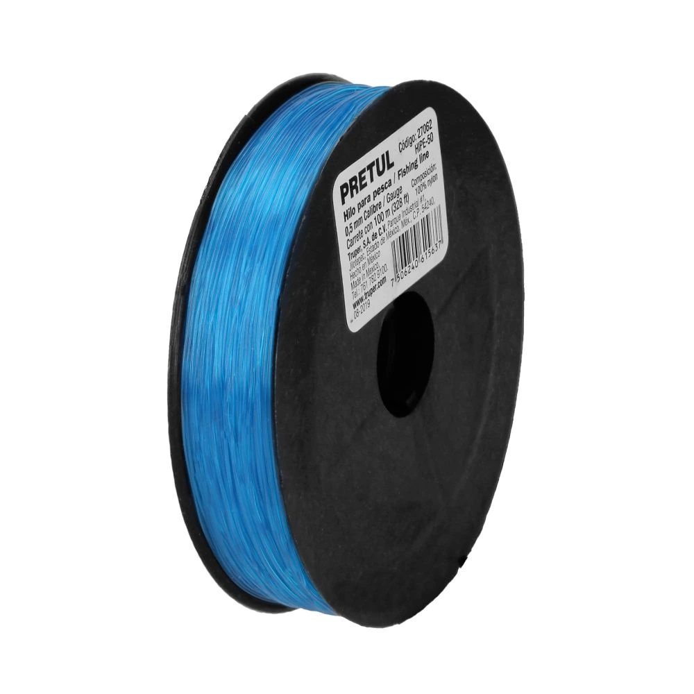 27062 CARRETE CON 100 M DE HILO PARA PESCA AZUL CALIBRE 0.50 MM