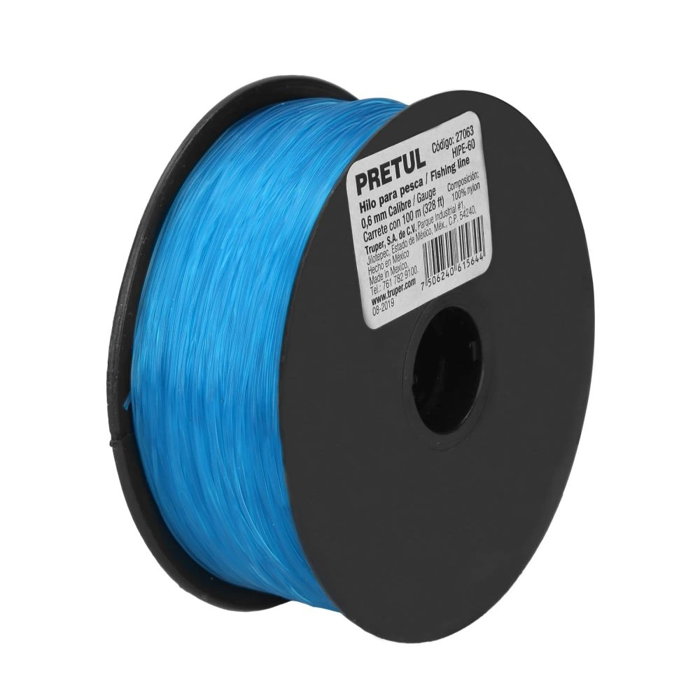 27063 CARRETE CON 100 M DE HILO PARA PESCA AZUL CALIBRE 0.60 MM