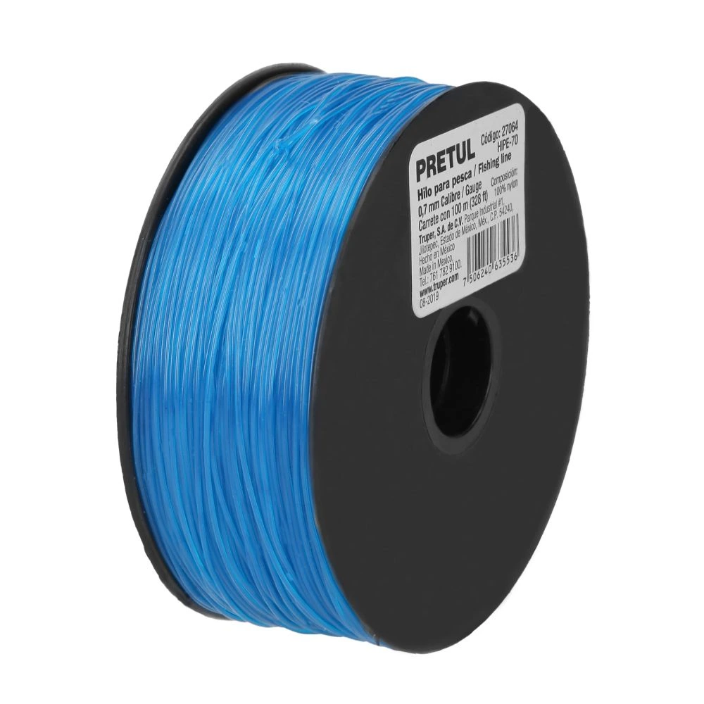 27064 CARRETE CON 100 M DE HILO PARA PESCA AZUL CALIBRE 0.70 MM