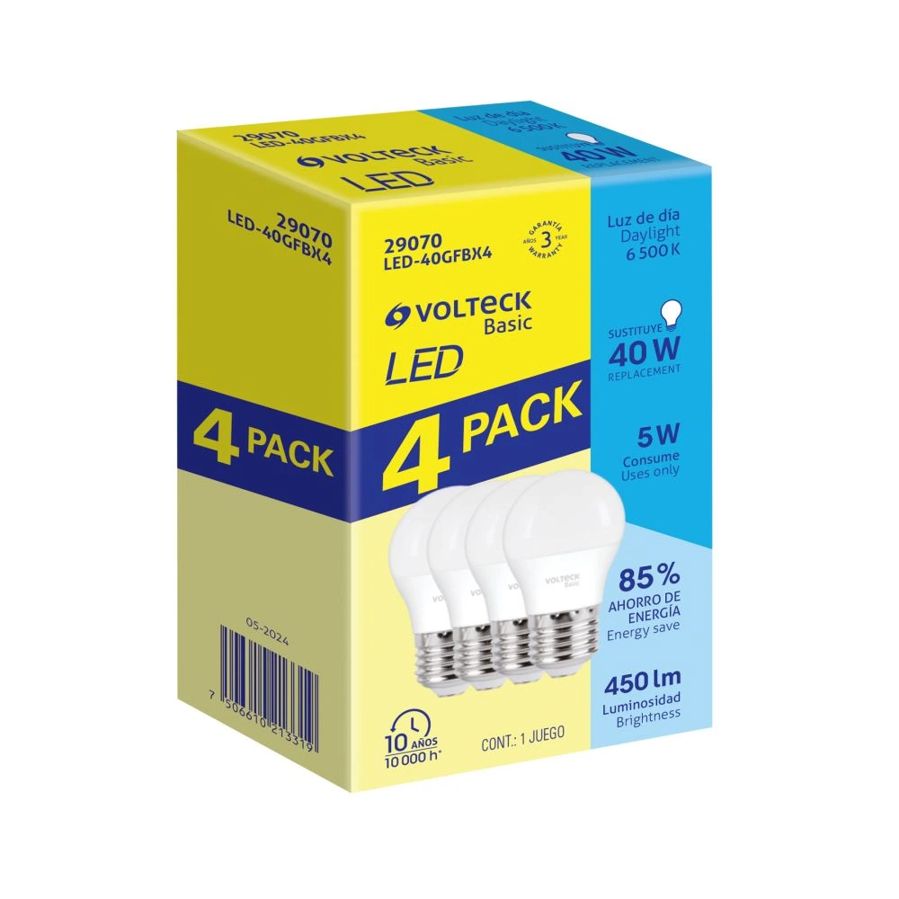 29070 PACK 4 FOCOS LED 5W (40W) G45, 6500K FRÍA, 450 LM, BASIC
