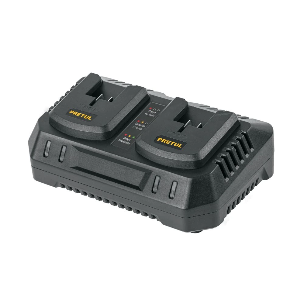 29919 CARGADOR DUAL DE BATERÍAS DE ION LITIO 20V, PRETUL