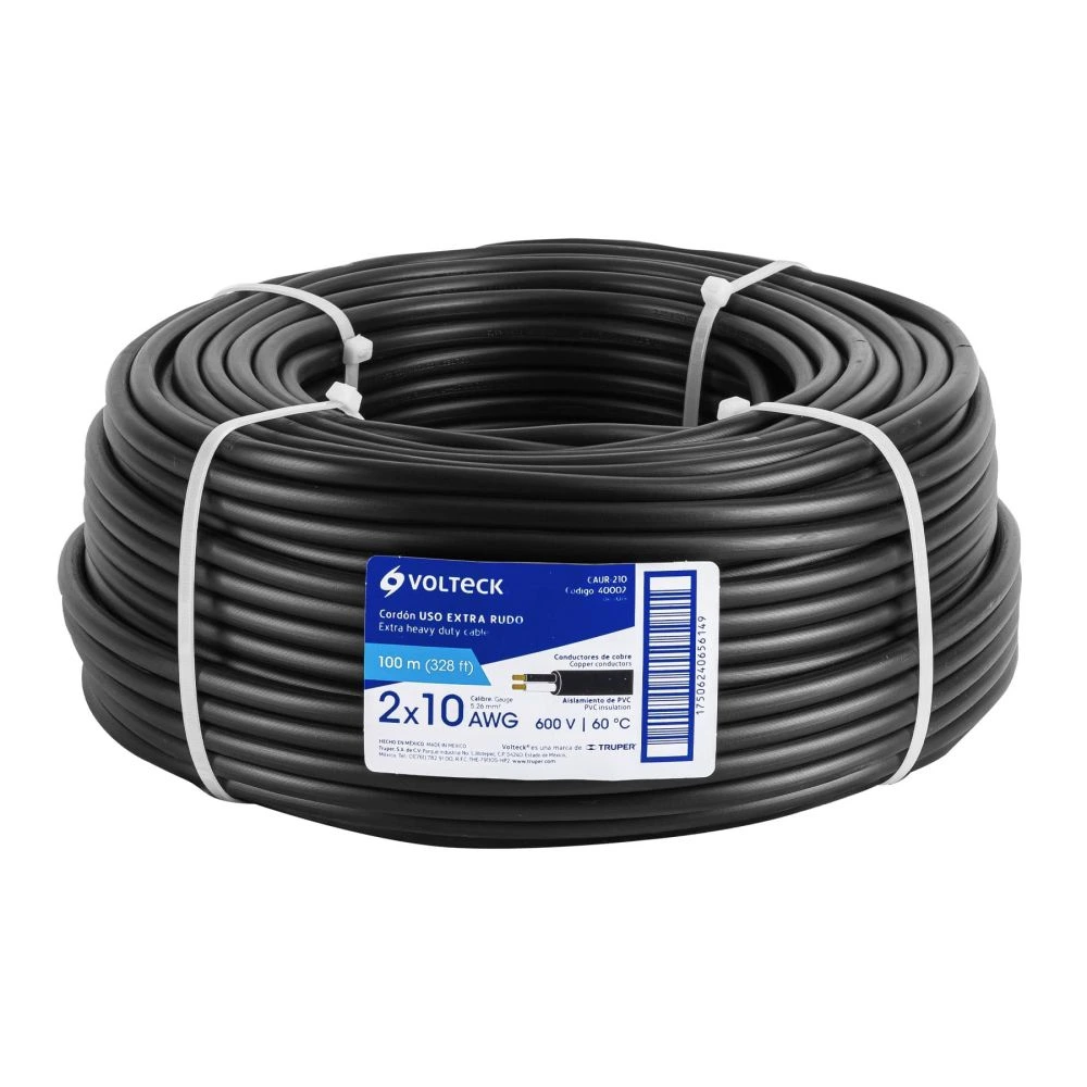 [CAUR-210] 40002 METRO DE CABLE USO EXTRA RUDO 2 X 10 AWG EN ROLLO DE 100 M