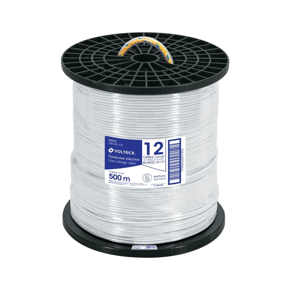 40113 METRO DE CABLE THHW-LS 12 AWG BLANCO EN CARRETE DE 500 M