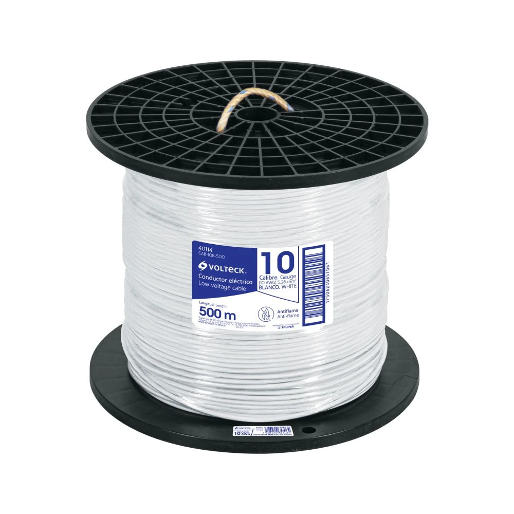 40114 METRO DE CABLE THHW-LS 10 AWG BLANCO EN CARRETE DE 500 M