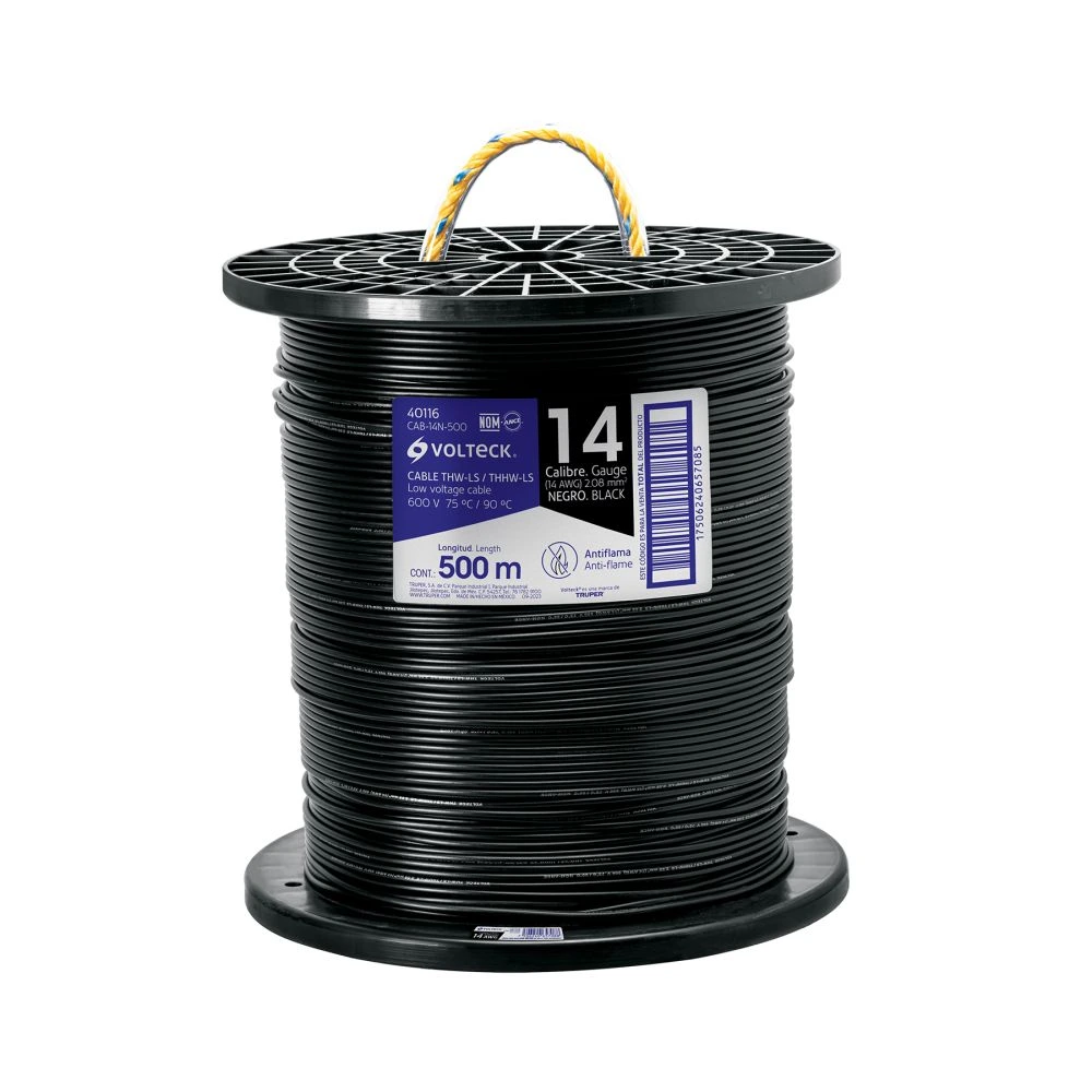 40116 METRO DE CABLE THHW-LS 14 AWG NEGRO EN CARRETE DE 500 M