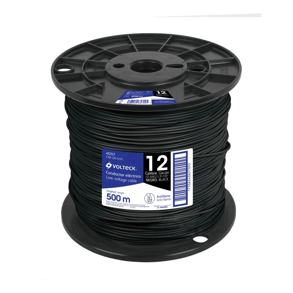 40117 METRO DE CABLE THHW-LS 12 AWG NEGRO EN CARRETE DE 500 M