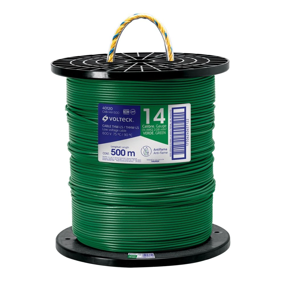 40120 METRO DE CABLE THHW-LS 14 AWG VERDE EN CARRETE DE 500 M