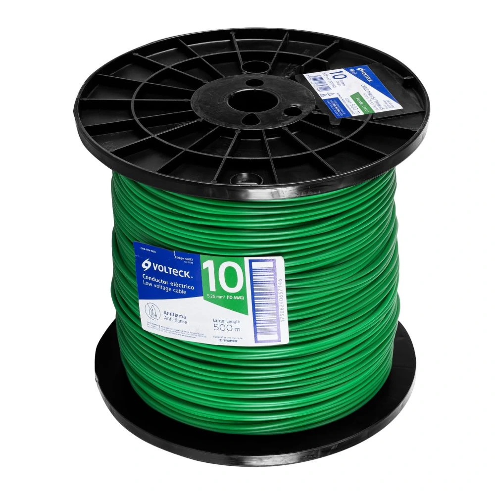 40122 METRO DE CABLE THHW-LS 10 AWG VERDE EN CARRETE DE 500 M