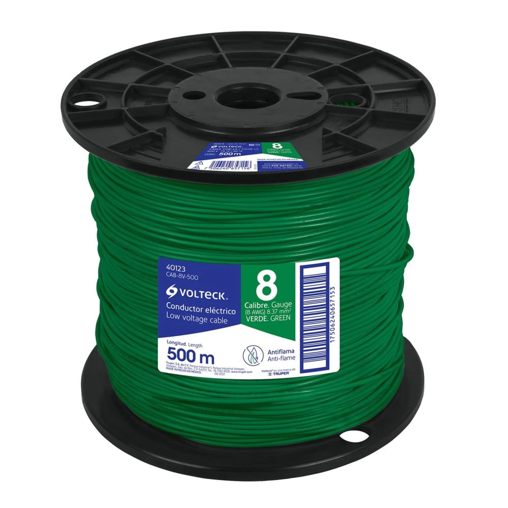 40123 METRO DE CABLE THHW-LS 8 AWG VERDE EN CARRETE DE 500 M