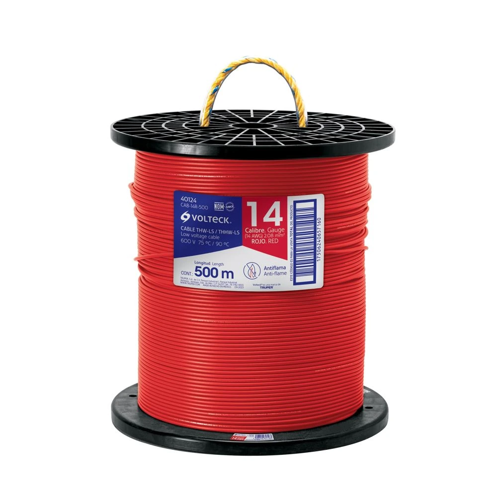 40124 METRO DE CABLE THHW-LS 14 AWG ROJO EN CARRETE DE 500 M
