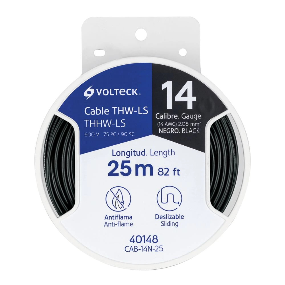 40148 CARRETE CON 25 M DE CABLE THHW-LS 14 AWG NEGRO, VOLTECK