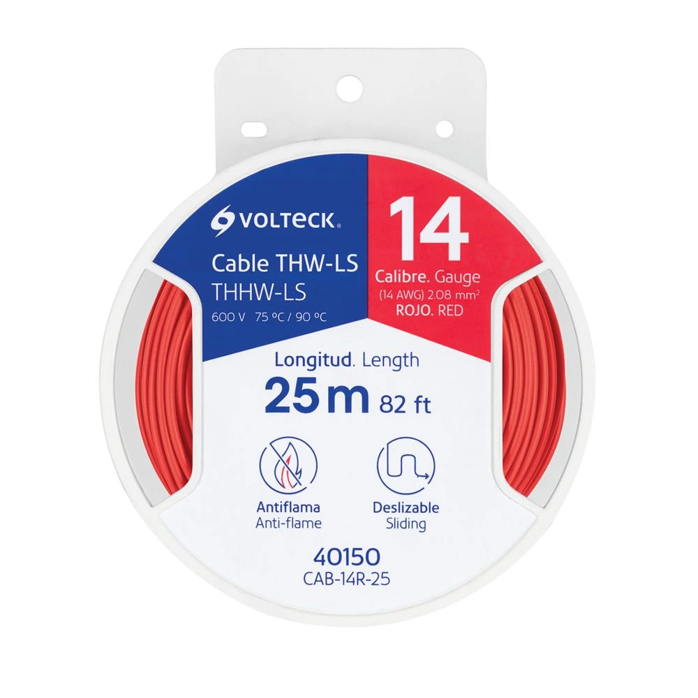 40150 CARRETE CON 25 M DE CABLE THHW-LS 14 AWG ROJO, VOLTECK