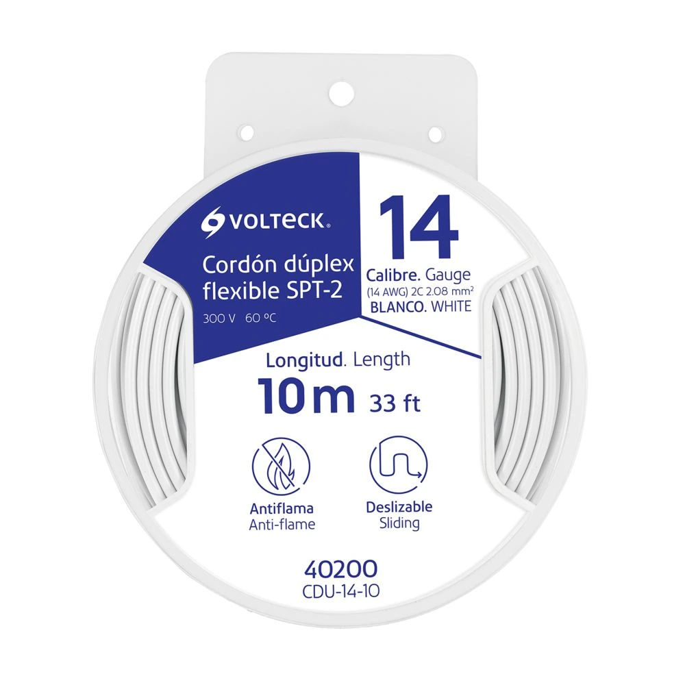 40200 CARRETE CON 10 M CORDÓN DÚPLEX FLEXIBLE SPT 14 AWG, VOLTECK