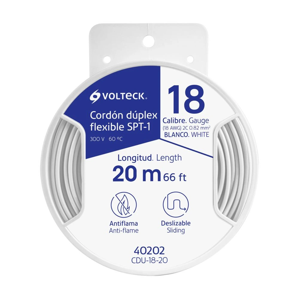 40202 CARRETE CON 20 M CORDÓN DÚPLEX FLEXIBLE SPT 18 AWG, VOLTECK