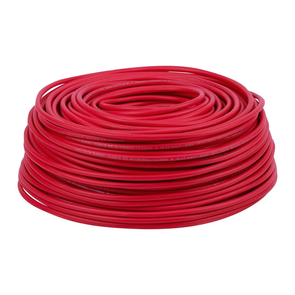 [CCA-8R] 40206 ROLLO DE 100 METROS DE CABLE THW CCA 8 AWG ROJO, BASIC
