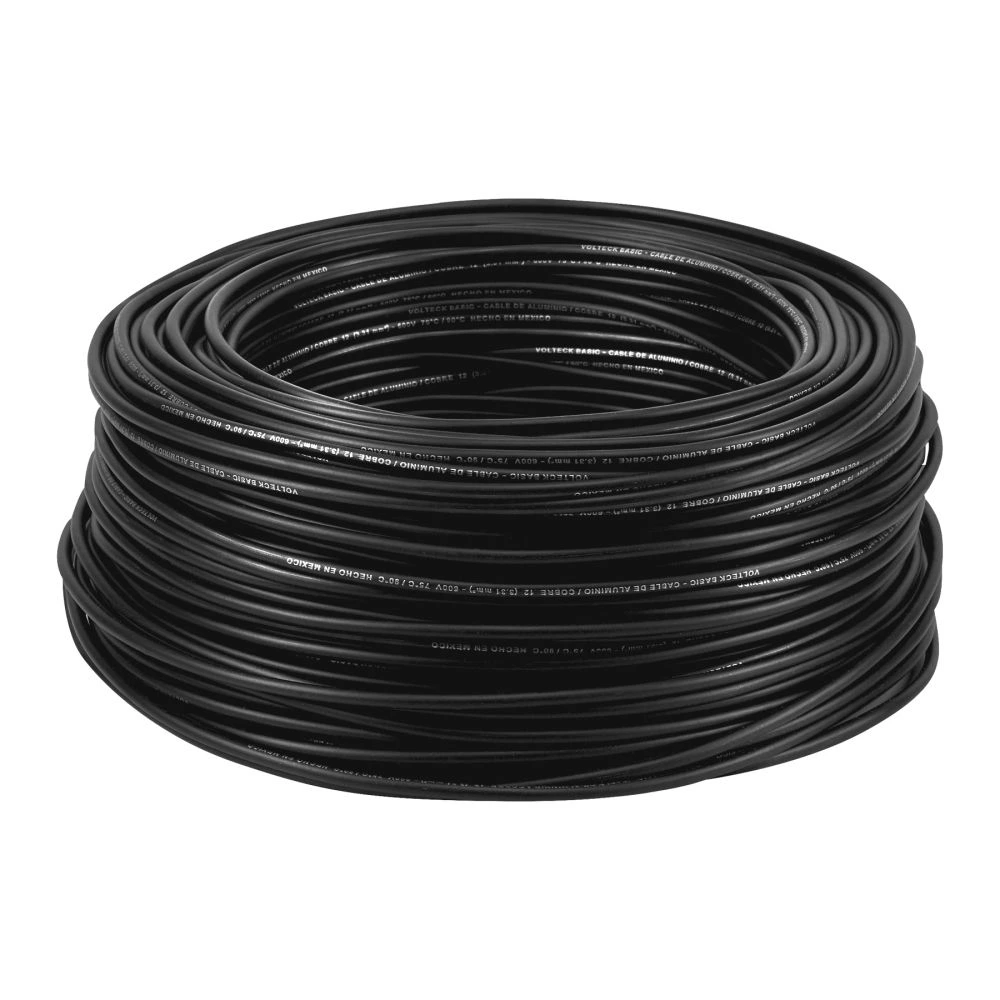 [CCA-12N] 40213 ROLLO DE 100 METROS DE CABLE THW CCA 12 AWG NEGRO, BASIC
