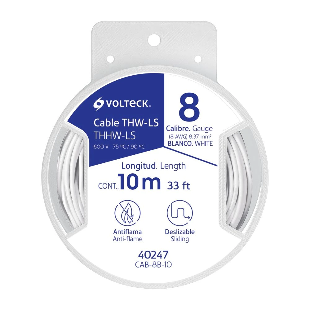 40247 CARRETE CON 10 M DE CABLE THHW-LS 8 AWG BLANCO, VOLTECK