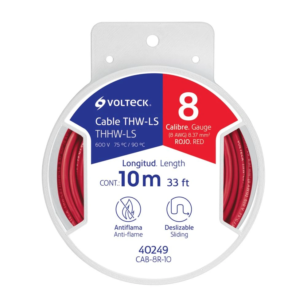 40249 CARRETE CON 10 M DE CABLE THHW-LS 8 AWG ROJO, VOLTECK