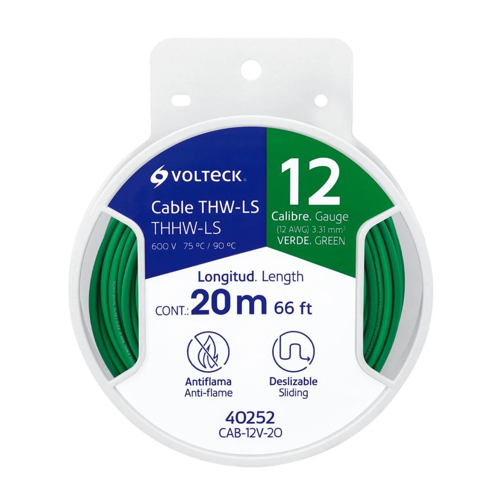 40252 CARRETE CON 20 M DE CABLE THHW-LS 12 AWG VERDE, VOLTECK