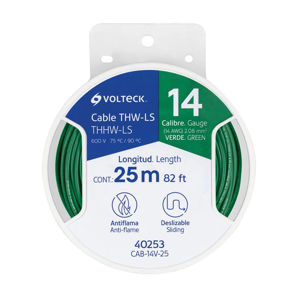 40253 CARRETE CON 25 M DE CABLE THHW-LS 14 AWG VERDE, VOLTECK
