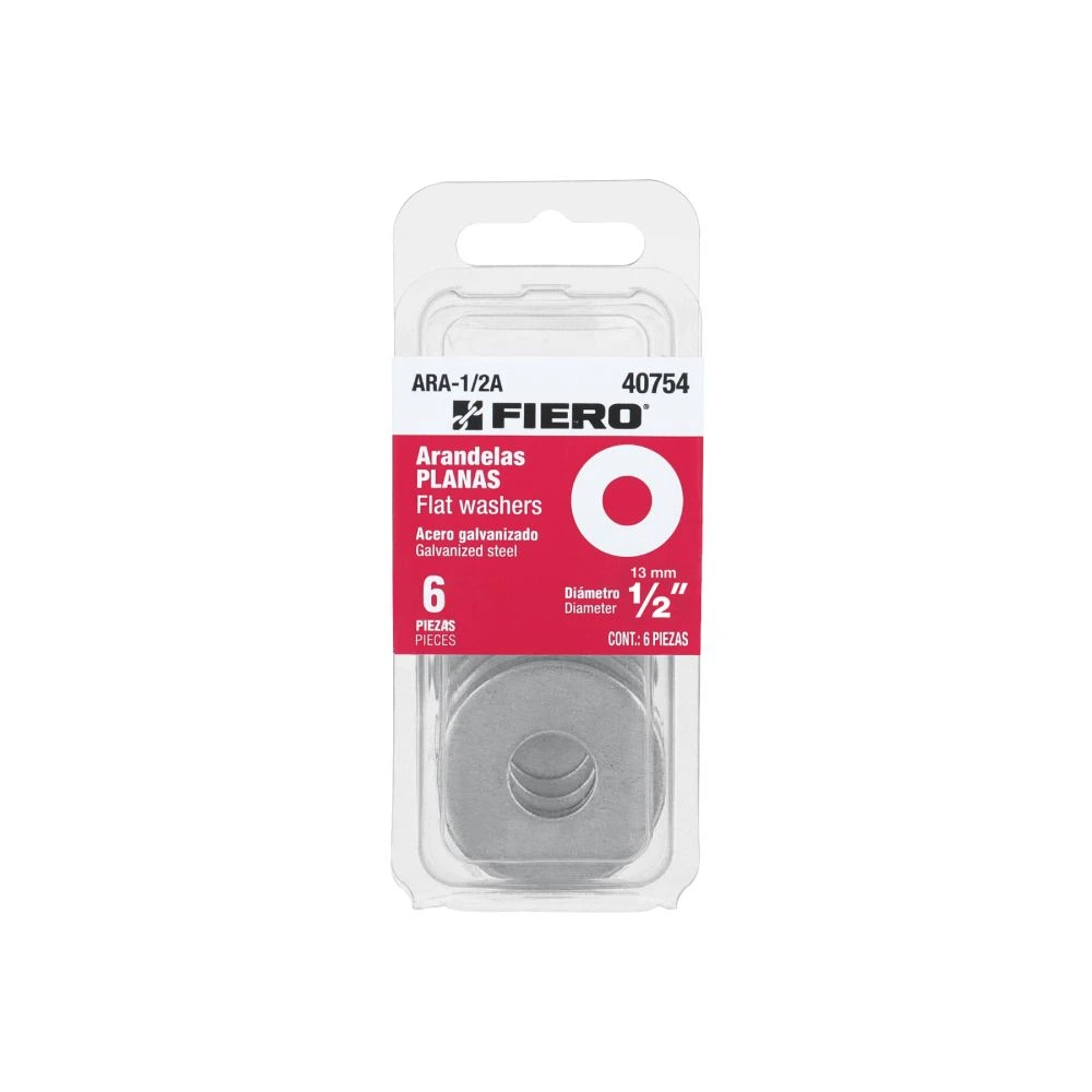 [ARA-1/2A] 40754 BLÍSTER CON 6 ARANDELAS PLANAS DE 1/2', FIERO