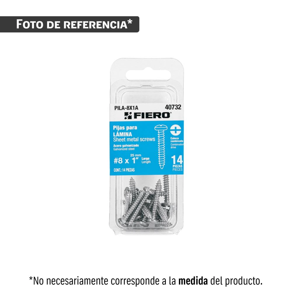 40783 BLÍSTER CON 8 PIJAS PARA LÁMINA, #8 X 2', FIERO