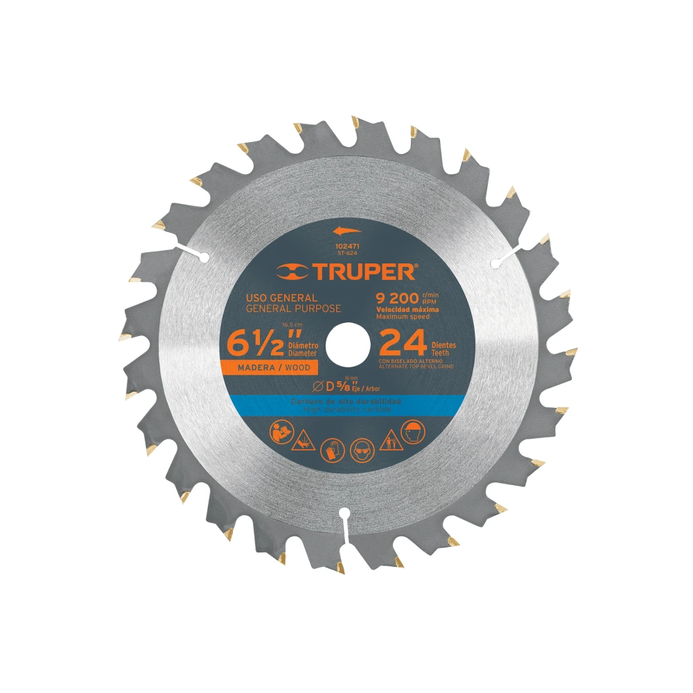 [ST-624] 102471 DISCO SIERRA 6-1/2' P/MADERA, 24 DIENTES CON CENTRO 5/8'