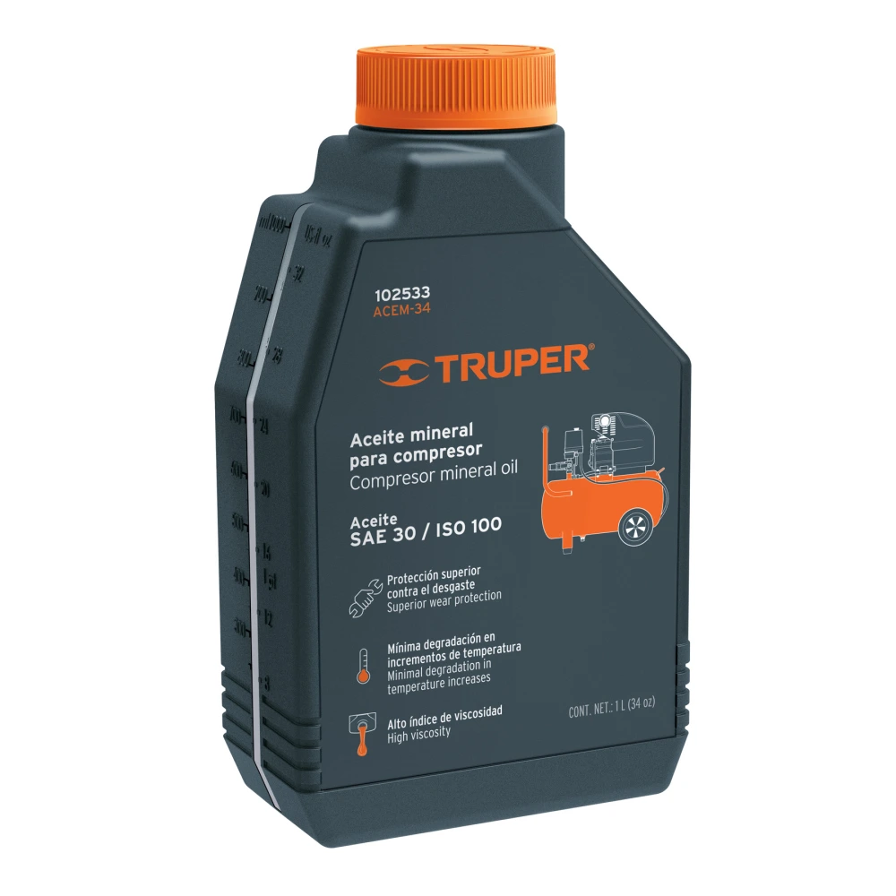 [ACEM-34] 102533 ACEITE MINERAL PARA COMPRESOR 1000ML (34OZ), TRUPER
