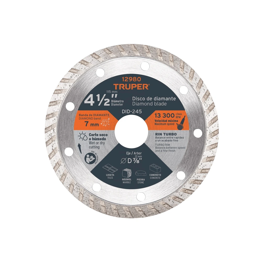 [DID-245] 12980 DISCO DE DIAMANTE DE 4-1/2' X 2.2 MM, RIN TURBO, TRUPER