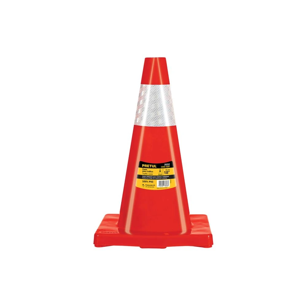 28252 CONO DE PRECAUCIÓN DE 45 CM DE PVC CON REFLEJANTE, PRETUL