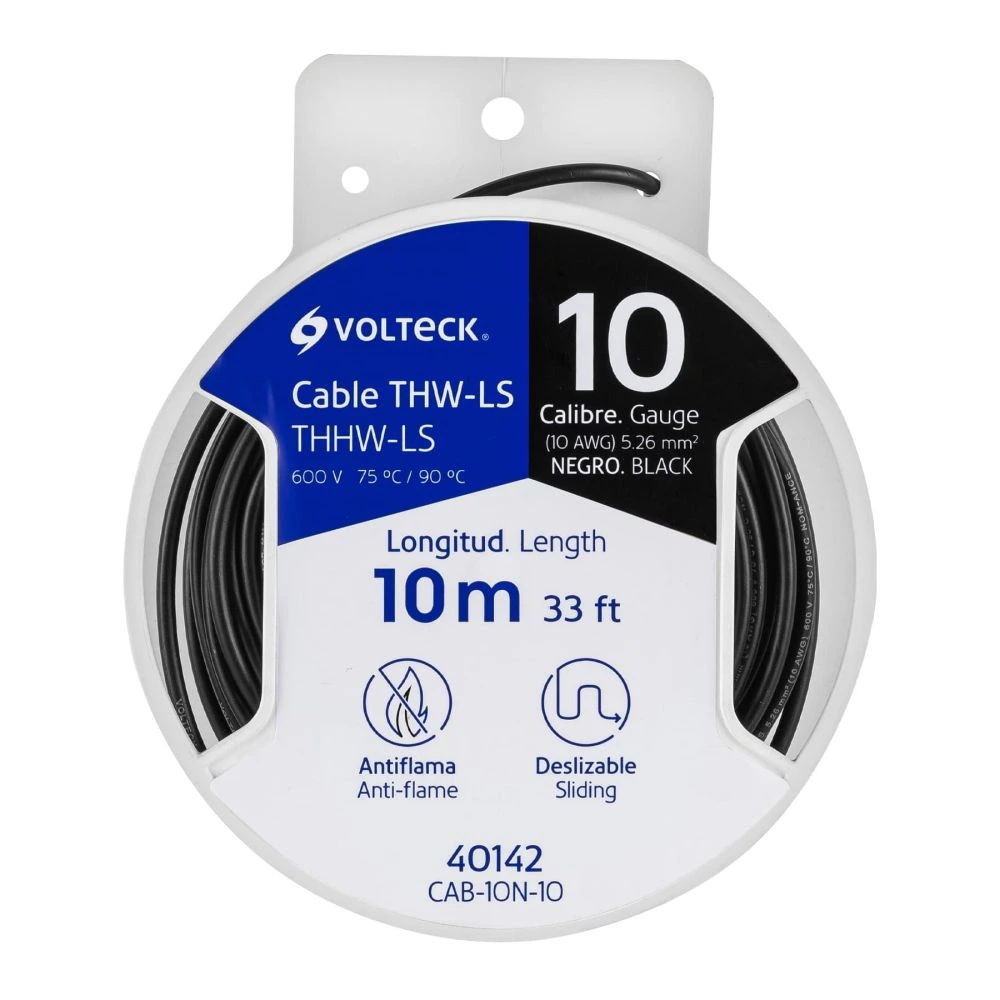 40142 CARRETE CON 10 M DE CABLE THHW-LS 10 AWG NEGRO, VOLTECK