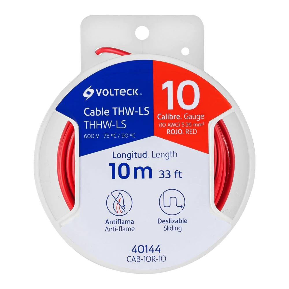 [CAB-10R-10] 40144 CARRETE CON 10 M DE CABLE THHW-LS 10 AWG ROJO, VOLTECK