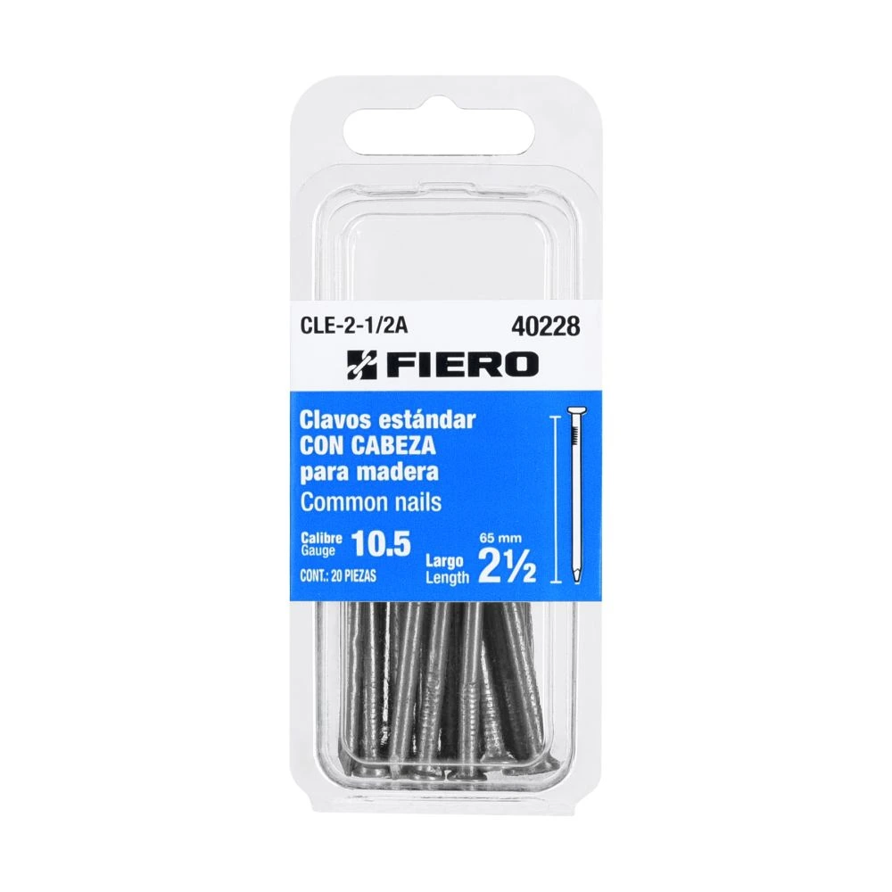 40228 BLÍSTER CON 20 CLAVOS ESTÁNDAR 2-1/2' CON CABEZA, FIERO