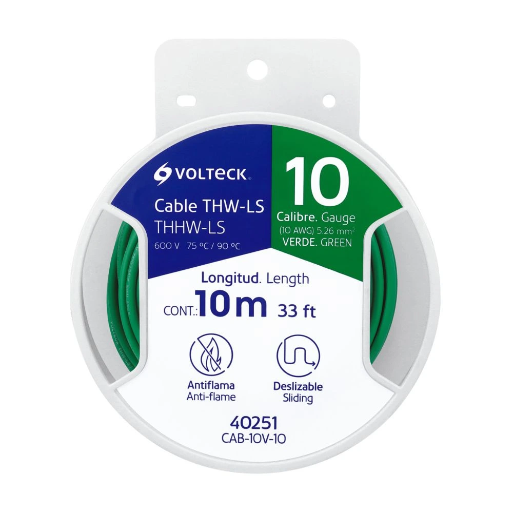 40251 CARRETE CON 10 M DE CABLE THHW-LS 10 AWG VERDE, VOLTECK