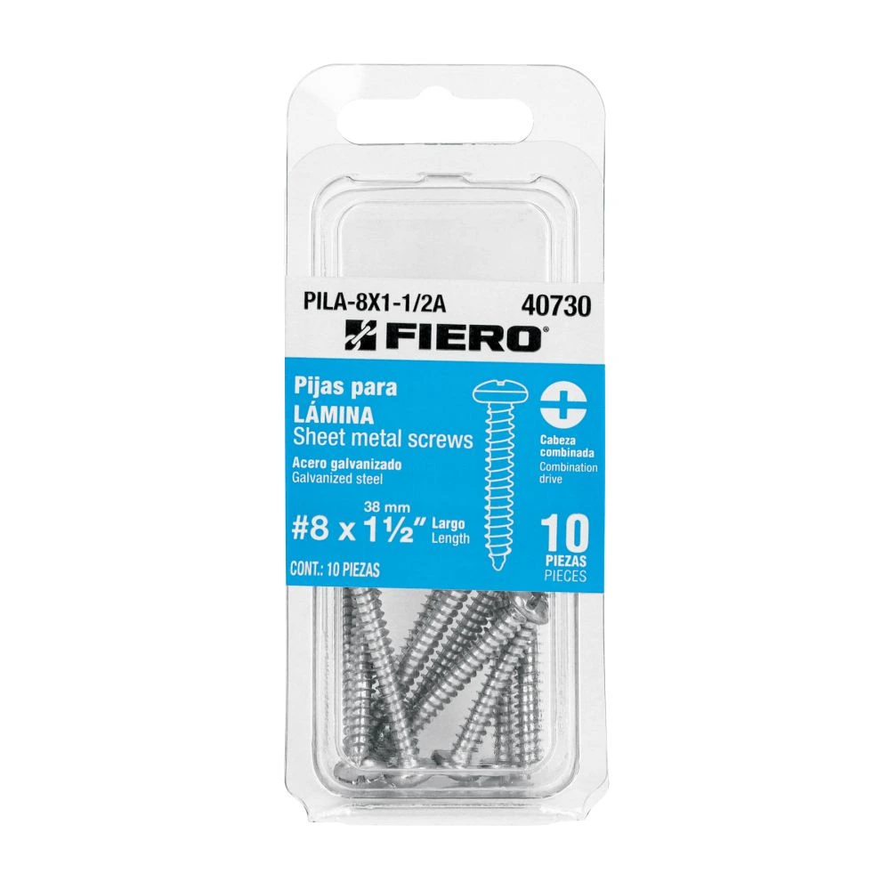 40730 BLÍSTER CON 10 PIJAS PARA LÁMINA, #8 X 1-1/2', FIERO
