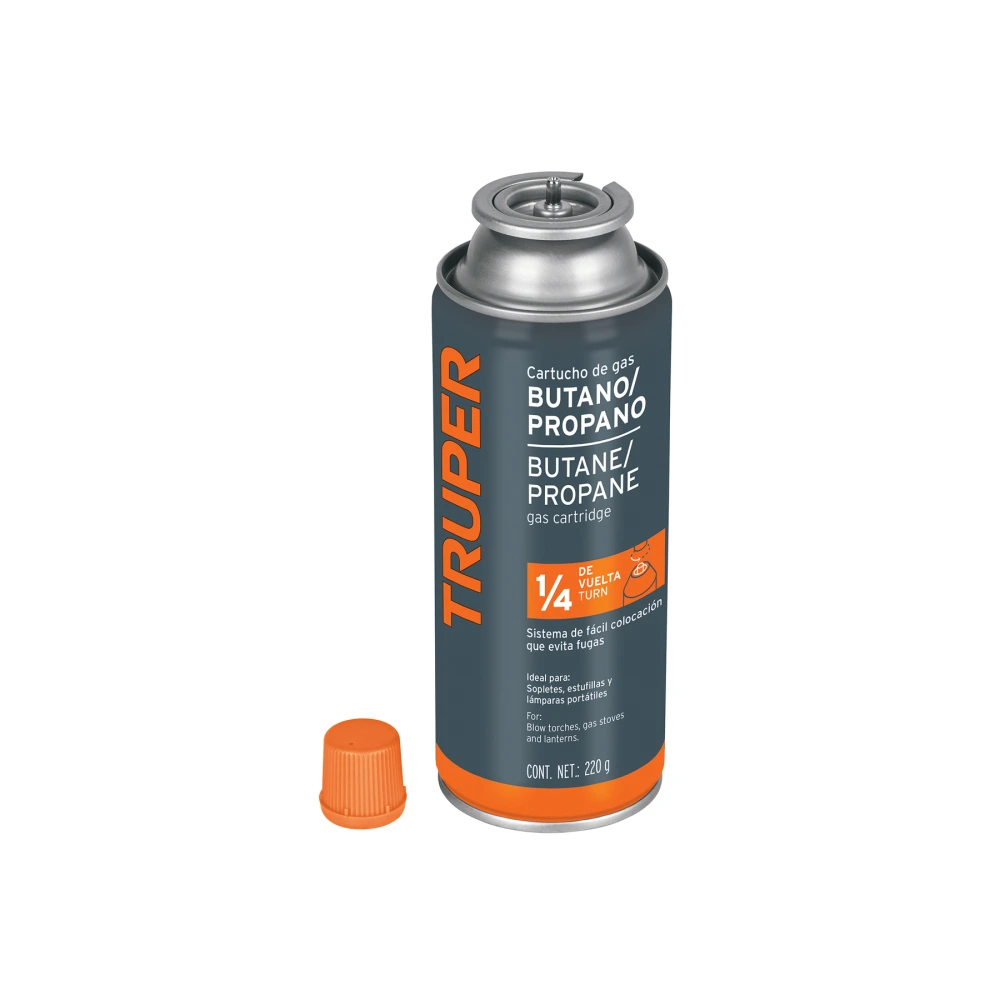 [GAS-220X] 11920 LATA DE GAS DE 220G CON VÁLVULA DE 1/4 DE VUELTA, TRUPER