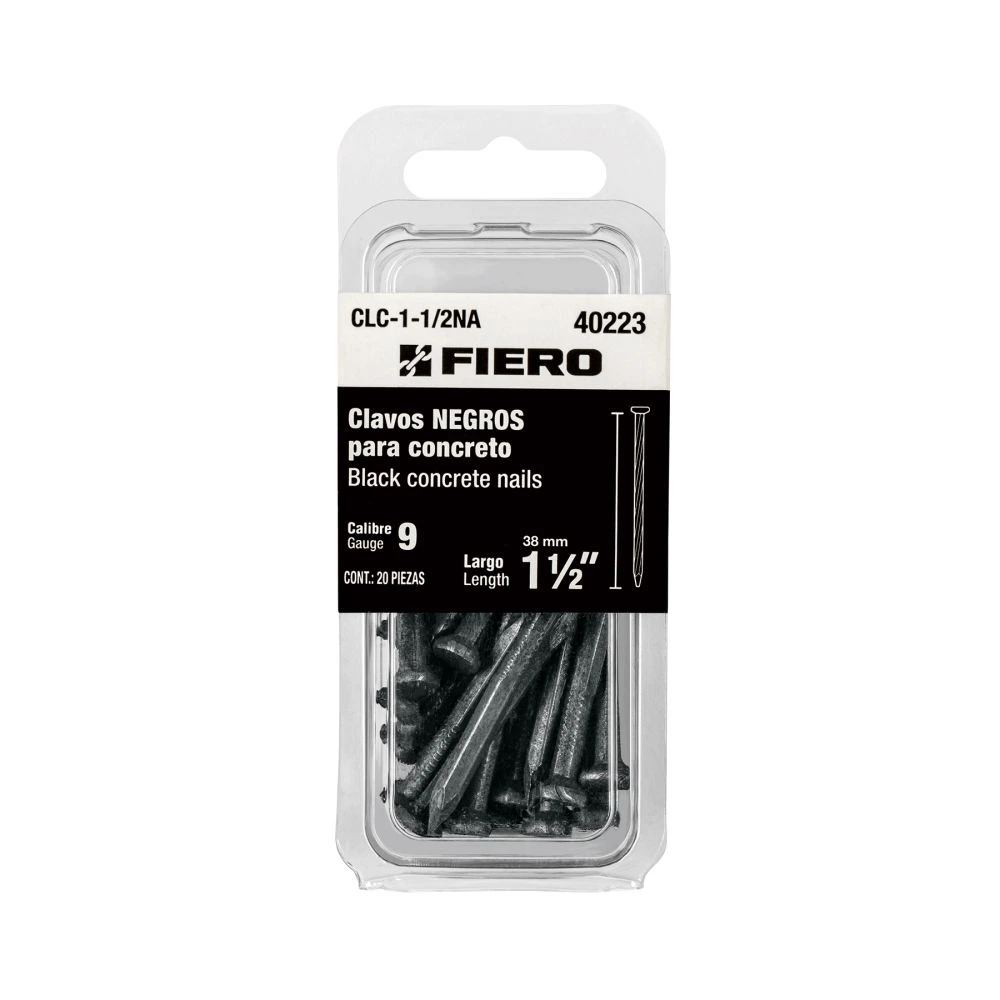 40223 BLÍSTER CON 20 CLAVOS NEGROS PARA CONCRETO 1-1/2', FIERO