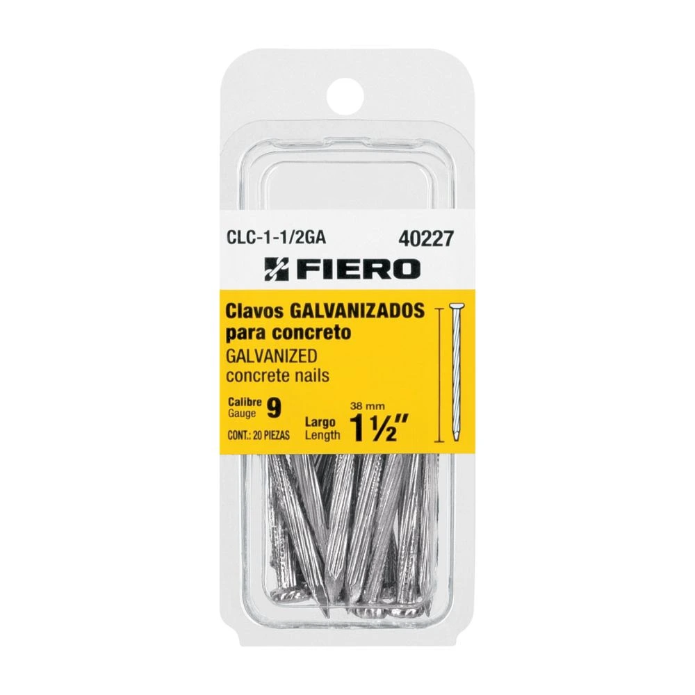 40227 BLÍSTER CON 20 CLAVOS GALVANIZADOS P/CONCRETO 1-1/2', FIERO