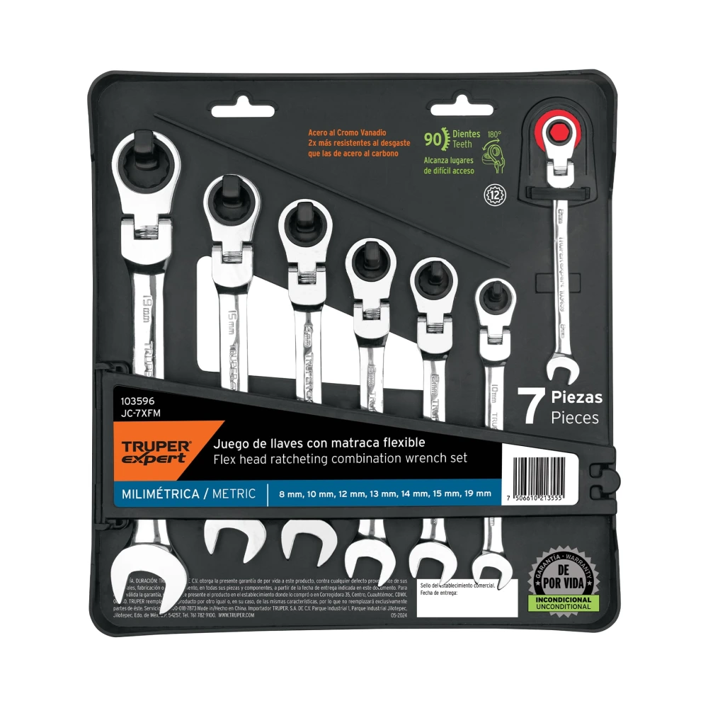103596 JUEGO DE 7 LLAVES COMBINADAS MM CON MATRACA FLEXIBLE