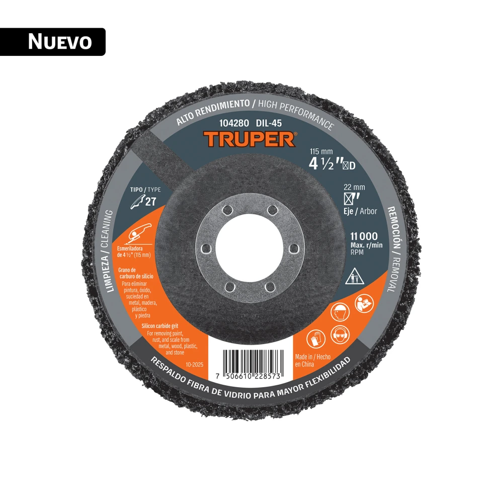 104280 DISCO REMOVEDOR / LIMPIEZA 4-1/2' CENTRO 7/8', TRUPER