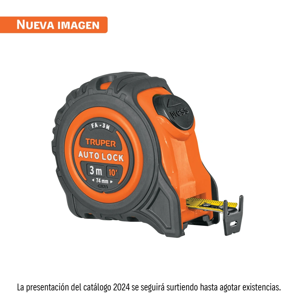 [FA-3M] 10746 FLEXÓMETRO AUTO-LOCK CONTRA IMPACTOS 3 M CINTA 16 MM, TRUPER
