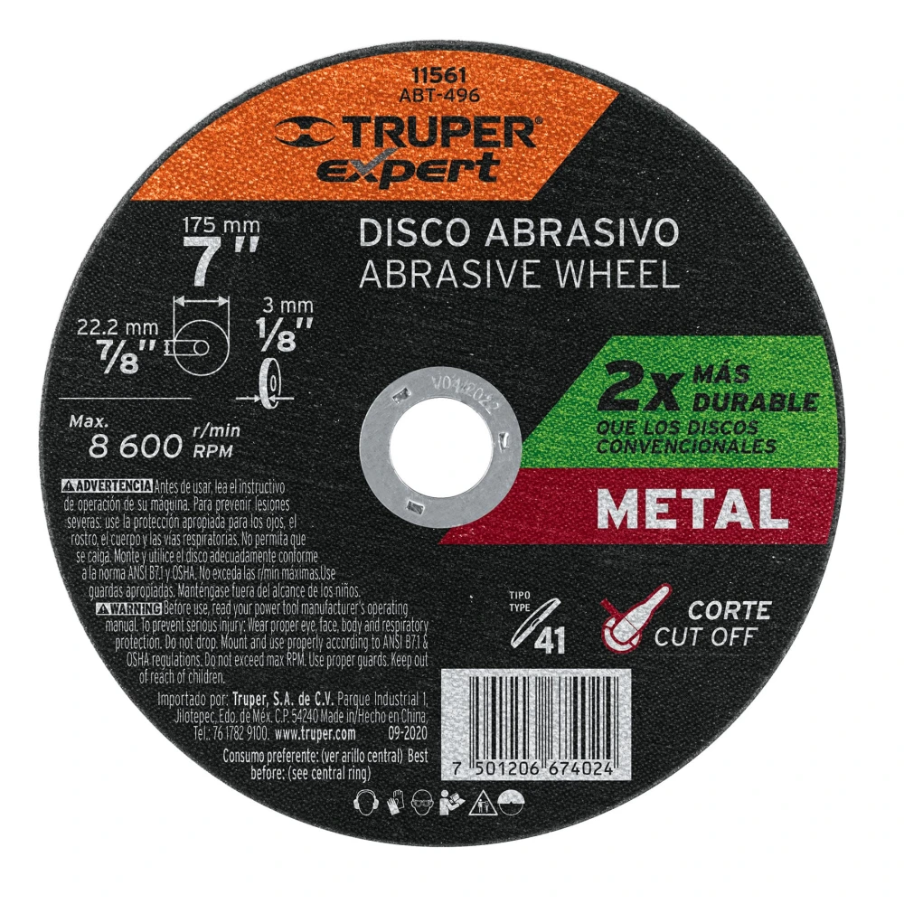 [ABT-496] 11561 DISCO PARA CORTE DE METAL, TIPO 41, DIÁMETRO 7' EXPERT