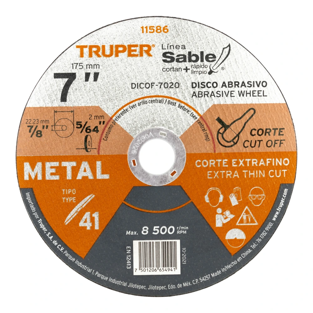 [DICOF-7020] 11586 DISCO ABRASIVO DE CORTE PRECISO METAL 7' X 2 MM, TRUPER