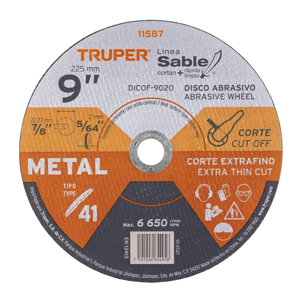 [DICOF-9020] 11587 DISCO ABRASIVO DE CORTE PRECISO METAL 9' X 2 MM, TRUPER